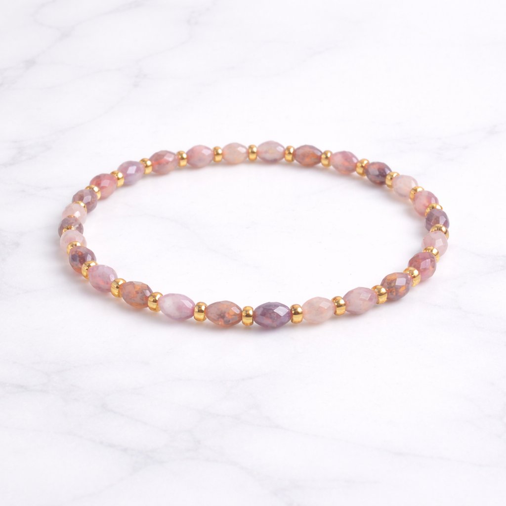 Genuine Pink Purple Tourmaline Bracelet Microfaceted Rice Beads 6x4mm Jewelry
